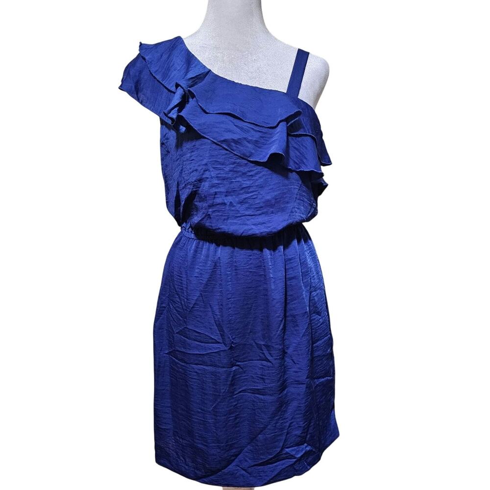 City Triangles Dress Women's Size S Blue Asymmetrical One Shoulder Ruffle
